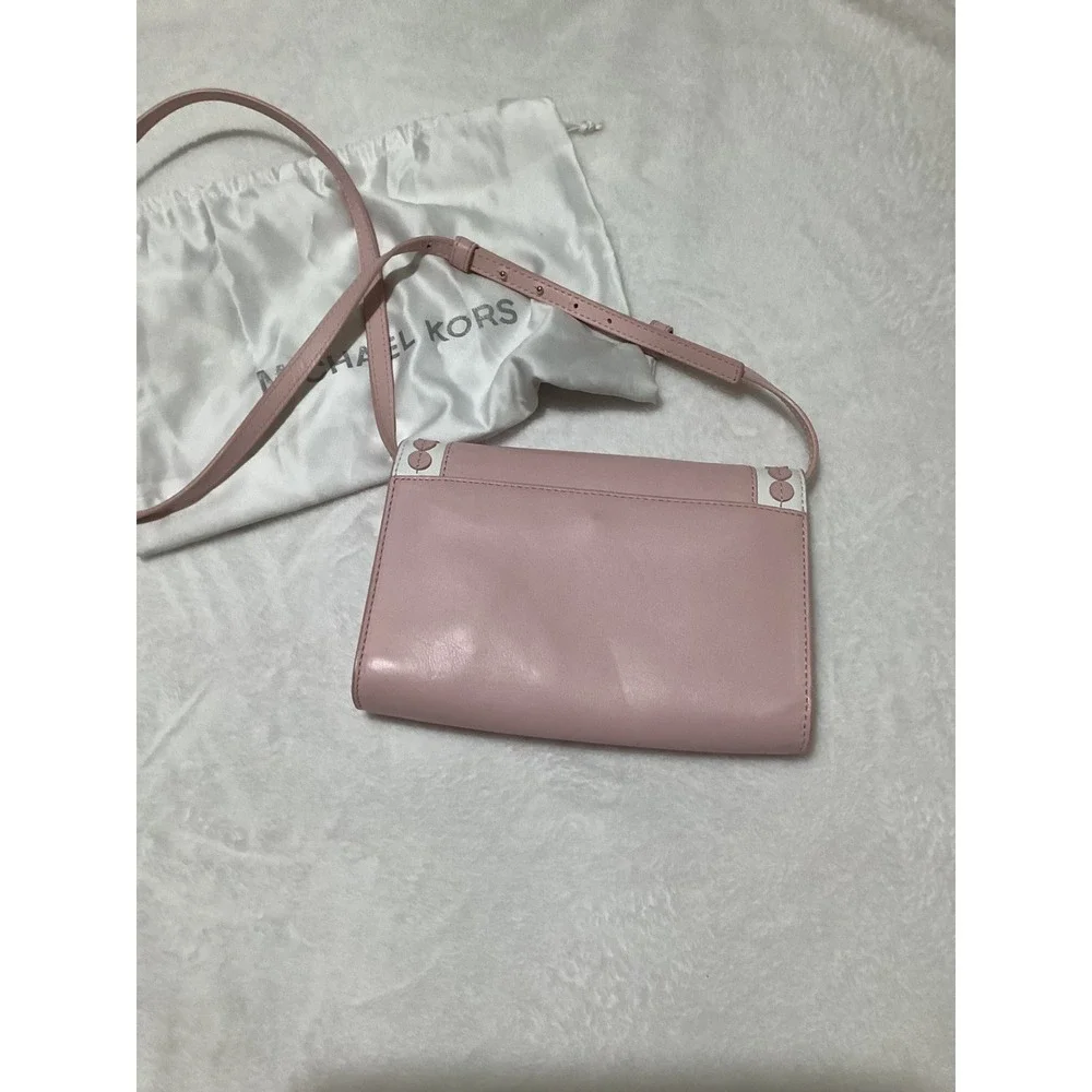 Michael Kors Analise Pink Leather Blossom White Med Messenger Crossbody Bag